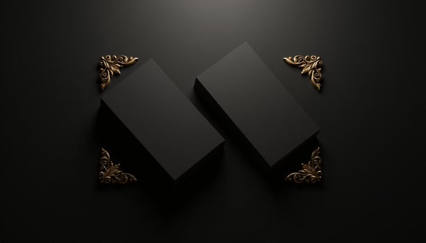 Black and gold 3d render of a black box with gold accents photo