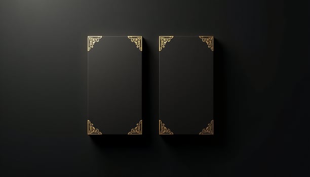 Two black boxes with gold trim on a black background photo