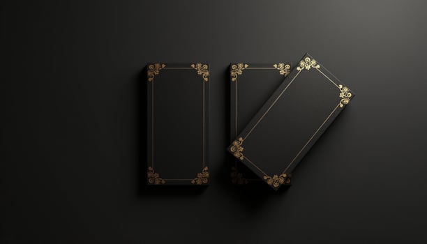 Black and gold book covers on a black background photo