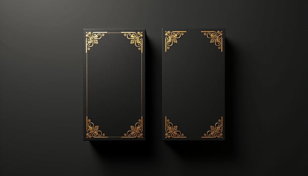 Two black boxes with gold ornate design on the sides photo