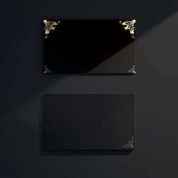 Black and gold business card mockup on a black background photo