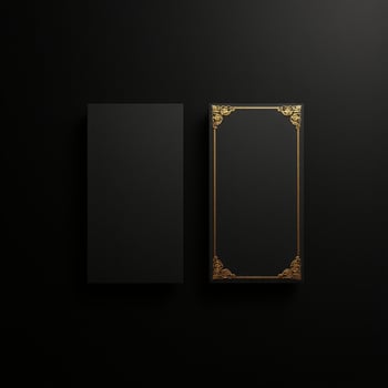 Two black boxes with gold frames on a black background photo
