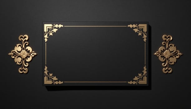 Gold frame with ornate design on black background photo