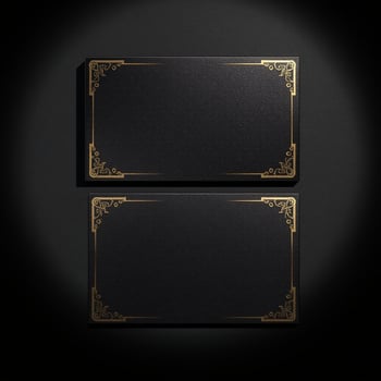 Two black and gold business cards on a black background photo