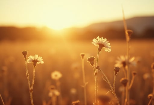 A field of wildflowers at sunset photo
