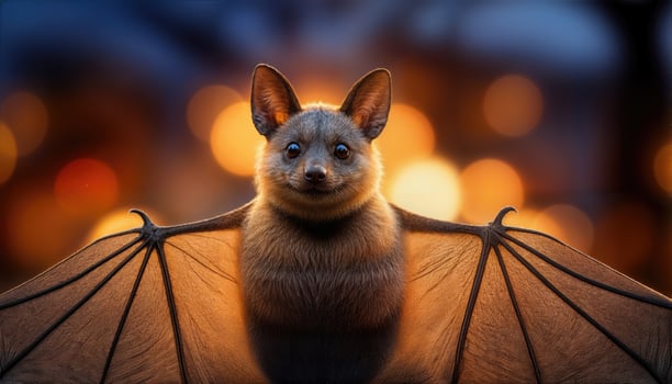 Adorable Halloween Bat Cuddly Flying Mammal Amidst Pumpkins and Ghoulish Delights, Perfect for Digital Art, Home Decor, or Spooky Design Inspiration photo