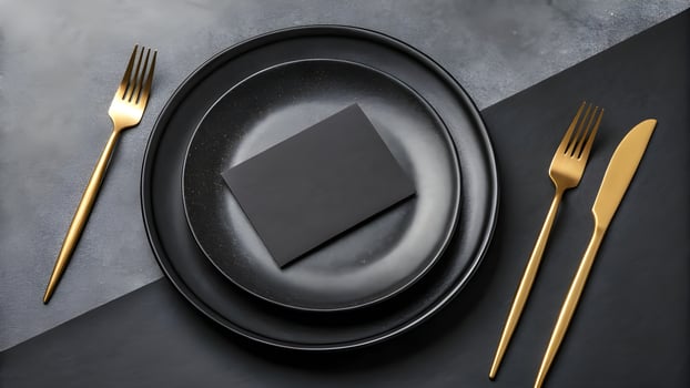 Black and gold dinnerware on a table photo