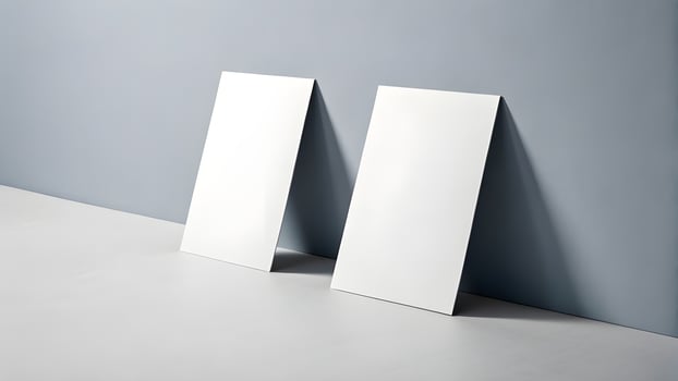 Mockup - Two white rectangular pieces of paper on a white floor photo