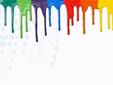 Clorful paints dripping on white background, copy space photo