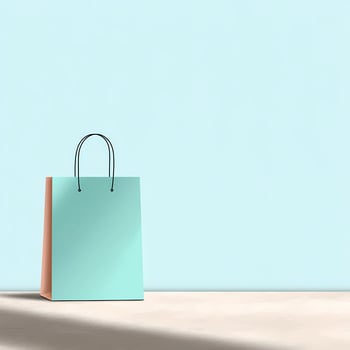 Soft Blue Shopping Bag on Blue and White Background - Minimalist Flat Illustration with photo
