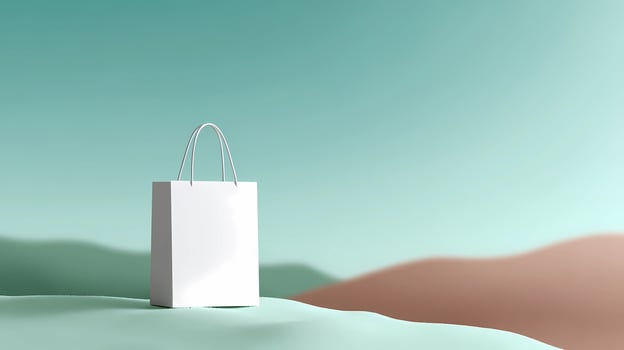 Minimalist White Shopping Bag Illustration, Clean Simple Design with Blank Space photo
