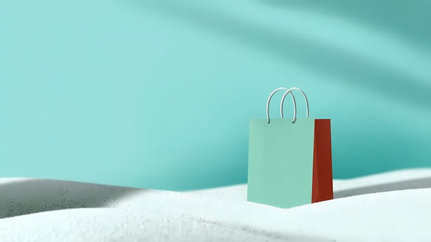 Minimalist Blue Shopping Bag Illustration, Empty Space, Simple Design photo