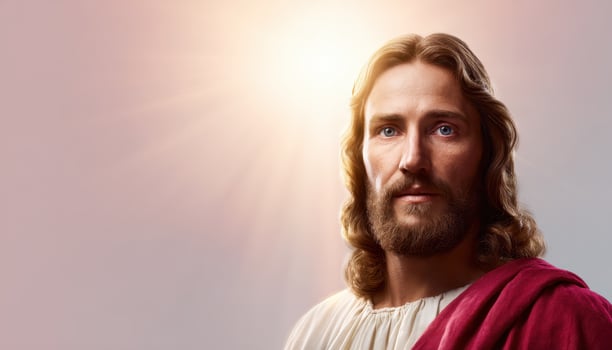 Jesus surrounded by radiant sunlight spiritual revelation ethereal glow heavenly light photo