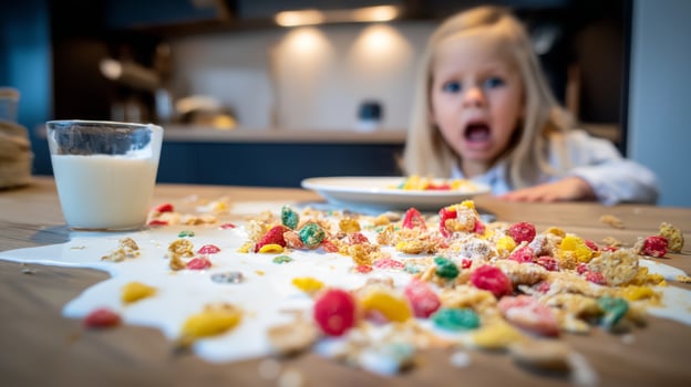 A young girl eating cereal with milk photo