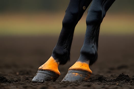 Close-Up of Horse Hooves on Dirt Surface for Equestrian Sports Design photo