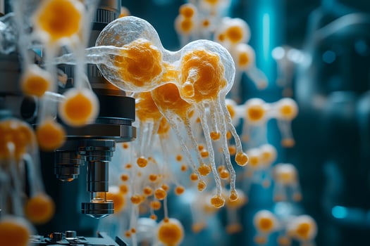 Futuristic Bioengineering Lab with Organic Structures and Advanced Microscopes photo