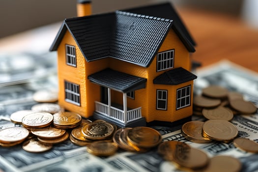 Real Estate Investment Concept with Model House and Currency for Financial Growth photo
