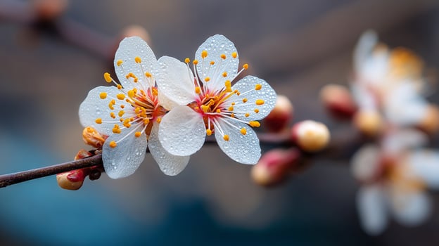 Flower blooming on tree branch with artistic soft background photo