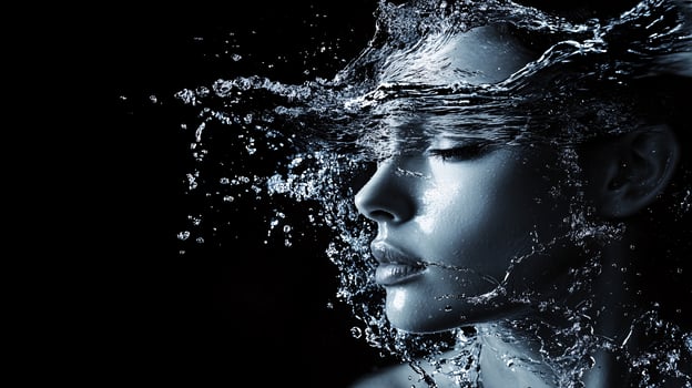 Ethereal Woman Emerging from Water with Glimmering Reflections photo