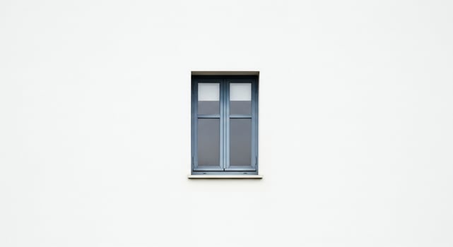 A window with a white wall and a blue window photo
