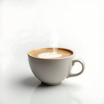 Serving Coffee in Cup with Latte Art and Rising Steam photo