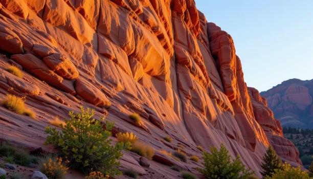 sun kissed canyon wall with glowing sandstone textures photo