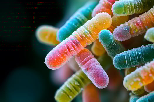Colorful Microbial Life Close-Up of Frost-Covered Multicolored Microorganisms photo
