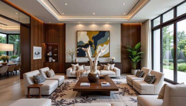 room with abstract sculpture as centerpiece photo