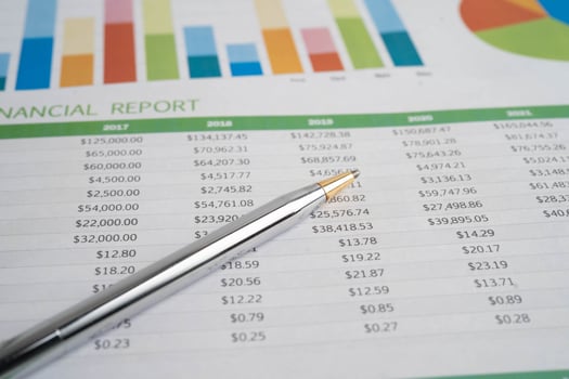 Pen on financial data graph photo