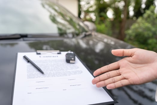 lease, rental car, sell, buy. Dealership send contract and car keys to new owner to sign. Sales, credit financial, rent vehicle, insurance, renting, Seller, dealer, installment, car care business photo
