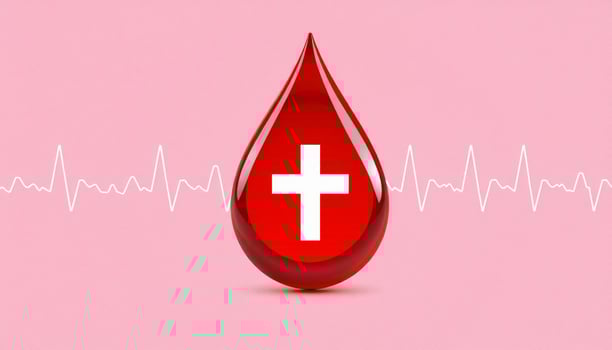 Blood drop with cross on it, with heartbeat line photo