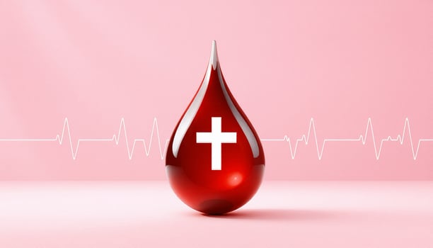 Blood drop with cross on it on a pink background photo
