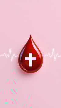 Blood drop with cross on pink background photo