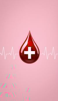 Blood drop with a cross on it, with a heartbeat line photo