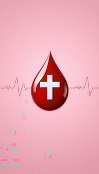 Blood drop with cross on a pink background photo