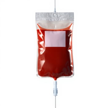 A blood bag with a white bag attached to it photo