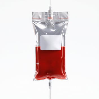 Blood bag with a needle on a white background photo