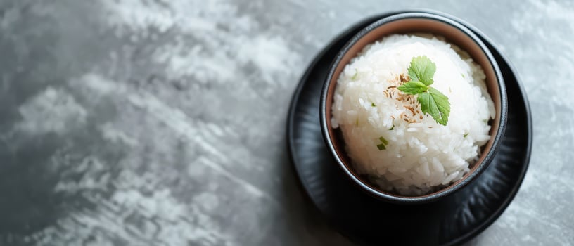 Delicious steamed white rice served in a bowl photo