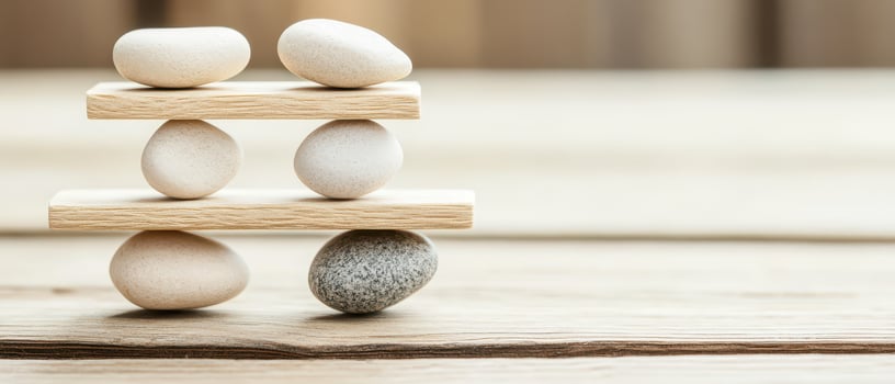 Stacking stones on wooden planks peacefully photo