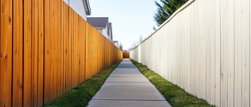 Narrow walkway between two contrasting fences photo