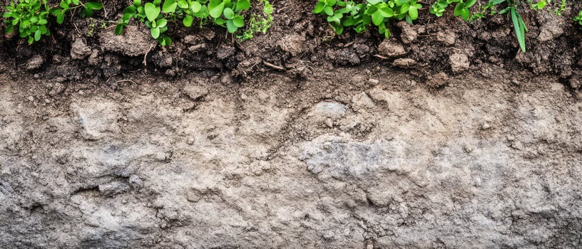 Soil texture background with grass and soil photo