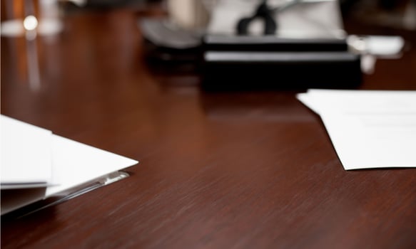 Office Meeting Setup with Business Accessories on clean and minimalist table selective focus photo