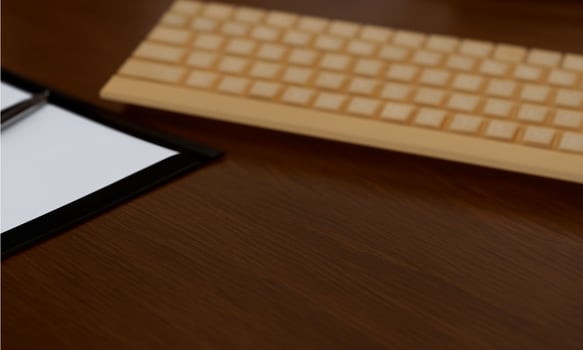 Office Meeting Setup with Business Accessories on clean and minimalist table computer photo