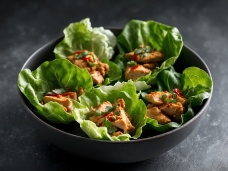 Chicken Lettuce Wraps with Chili and Cilantro, Healthy and Delicious Appetizer. photo