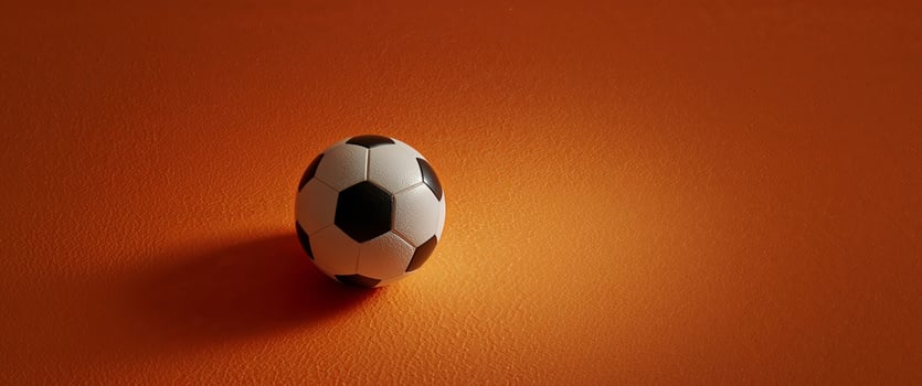 Soccer ball on orange textured background with soft lighting, closeup shot. photo