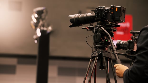 Professional cinema, cameras being used in a studio or event setting. photo