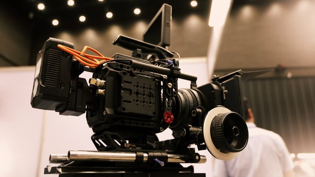 Professional, cinema cameras being used in a studio or event setting. photo