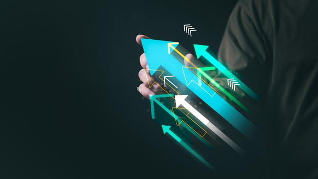 the Businessman showing business growth, investing in stock market or digital assets trading, planning and strategy, progress or successful idea. photo