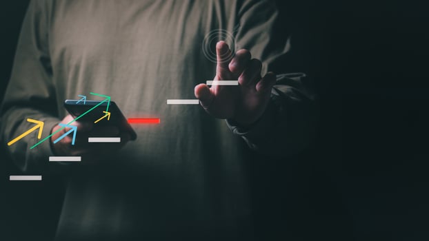 a Business showing different management concepts from others, planning and strategy, business growth, progress or difference and success concept, investing in stock market trading. photo