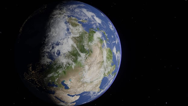 The beauty of the Earth in outer space with magical stars, in realistic 3D design. Suitable for wallpapers, backgrounds and creative projects. photo